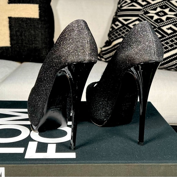 Giuseppe Zanotti Black Glitter And Metallic Textured Suede Platform Pumps Size 7 - Picture 7 of 7